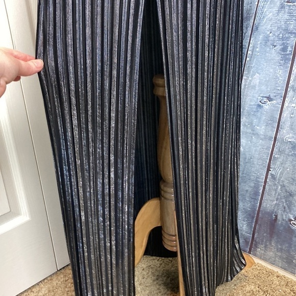 L’Agence Pleated Metallic Silver Black Satin Maxi Dress L Sexy Disco Maximalist - Picture 7 of 16